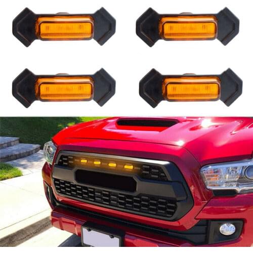 4X Amber Lens Amber LED Front Grille Running DRL Lights For Toyota Tacoma TRD Pro 16-2021