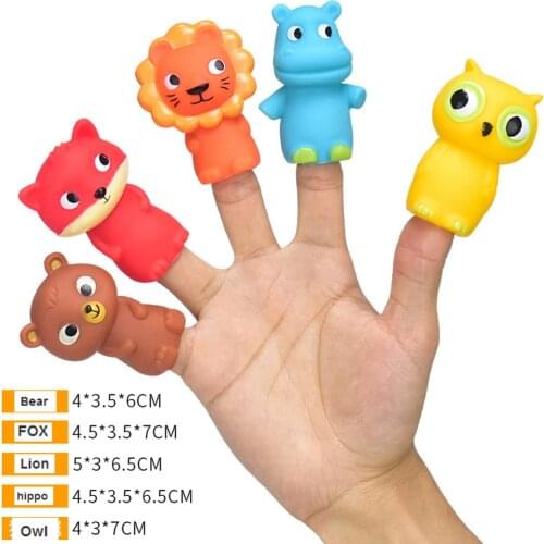 5Pcs Fun Little Toys Animal Head Finger Puppets Bear Fox Lion Hippo Owl Head Action Finger Puppets Story Telling Hand Puppets