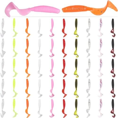 50 pcst 40mm 0.5g Artificial Fishing Soft Lure Swimbait Tail Grub Lures Worm Moggot Grub Lures Baits Fishing Accessories Pesca