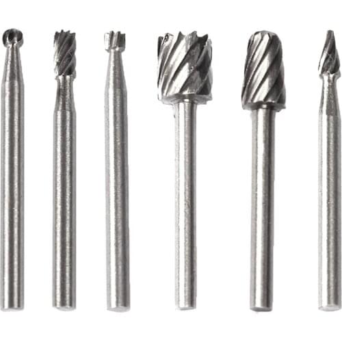 6 Pcs Tools set HSS High-Speed Steel Rotating Rotary File Grinding Head Electric Grinding Wood Carving Engraving Accessories