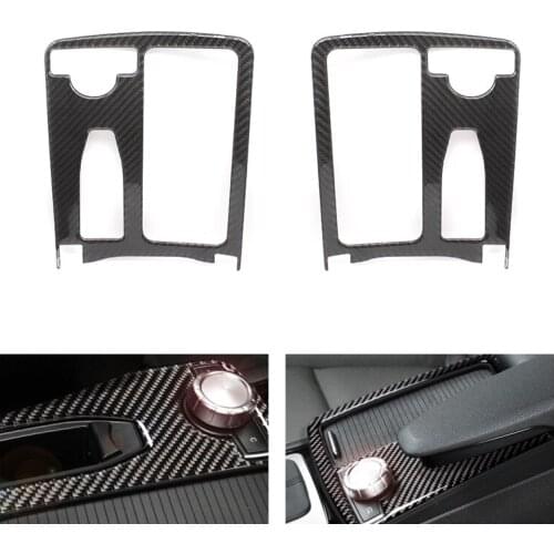 Car Real Carbon Fiber Central Control Water Cup Panel Cover Sticker For Mercedes Benz C Class W204 C200 C300 C180L E Class W212