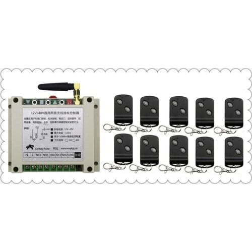 DC12V 24V 36V 48V 10A 2CH RF Wireless Remote Control Switch 10Transmitter with 2-button Receiver for Appliances Gate Garage Door