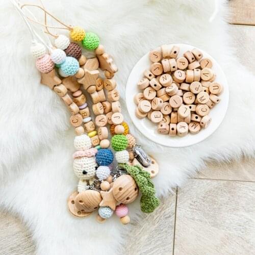 NEW 5PC Baby Wooden Pacifier Chain Clip Customizable Silicone Wooden Teether Bpa Free Personalized Baby Wooden Teething Ring Toy