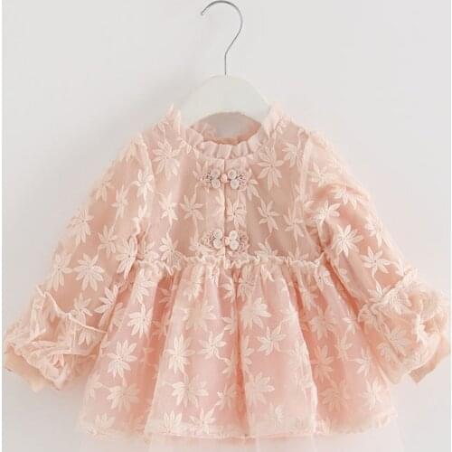 Baby Girls Infant Dress&clothing Autumn Chinese Style Embroidery Lantern Sleeve Kids Party Birthday Outfits Christening 3Color