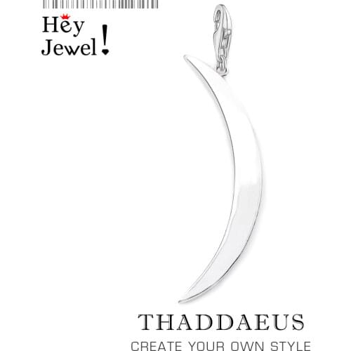 Long Moon Silver Charm Pendant Europe DIY Jewelry Findings Accessories 925 Sterling Silver Fashion Jewelry Gift For Women Men