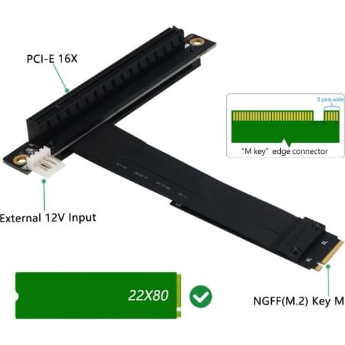 XT-XINTE M.2 for NGFF for NVMe Key M to PCIe 3.0 X16 Extension Cable 90° 180° Right Angle PCI-E Slot for m2 2230/2242/2260/2280