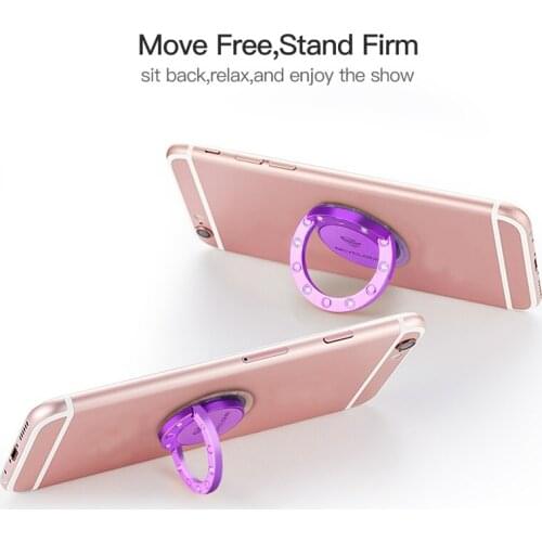 Purple Handy Grip Luxury 360 Degree Metal Bling Bling Diamond Case Finger Ring Holder Kickstand Smartphone Phone Car Stand