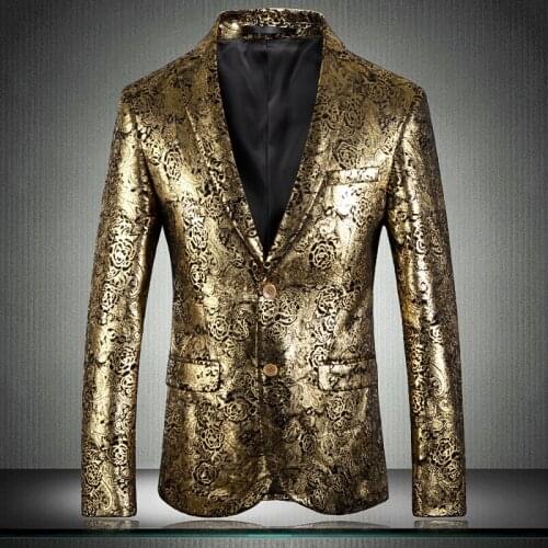 Classic Luxury Blazer Male 5xl Wedding Prom Mens Blazer Jacket British Style Single Breasted Slim Gold Blazers For Man