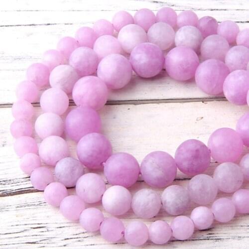 Matte Natural Kunzites stone beads Round spodumene 4-12mm purple spacer stone Loose Beads for jewelry making bracelet Chalcedony