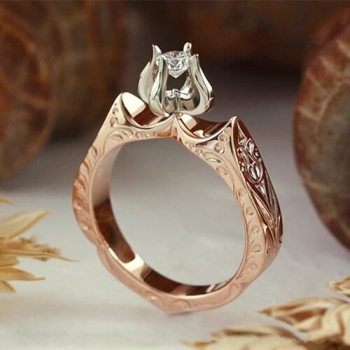 Milangirl New Fashion Flame Weeding Ring for Woman 1ct AAA CZ Stone Flower Ring Banquet Party Ceremony