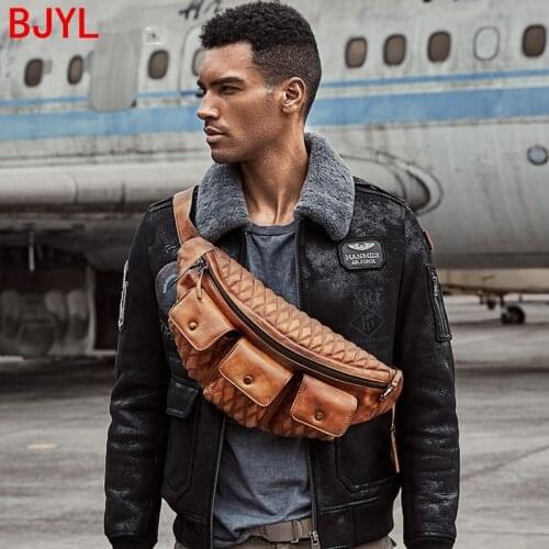 Men Chest Bag Retro Genuine Leather Mens Dumplings Shoulder Messenger Bag New Riding Mens Bags Cowhide Leather Vintage Casual