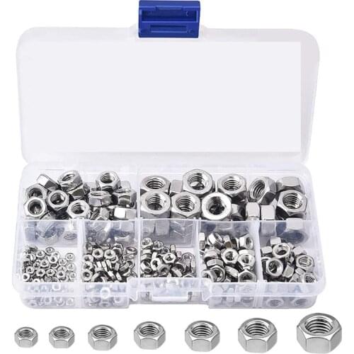 320Pcs Metric 304 Stainless Steel Hex Nuts Assortment Kit for Screw Bolt (M2 M2.5 M3 M4 M5 M6 M8)
