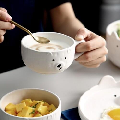 Nordic Art Bear Tableware Set Bowls and Plates Household Fruit Dessert Sushi Plate Soup Noodle Salad Bowl Simple Milk Coffee Cup