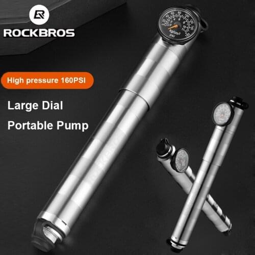 ROCKBROS Aluminum Alloy Bicycle Pump 160psi Portable High-pressure Pumps High Pressure Barometer Mountain Road Car Air Pump