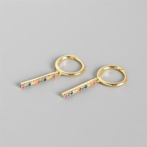 2020 New 925 Sterling Silver Rainbow CZ Bar Earrings for Women Girls Drop Earrings Gold Colorful Zircon CZ Crystal Earrings
