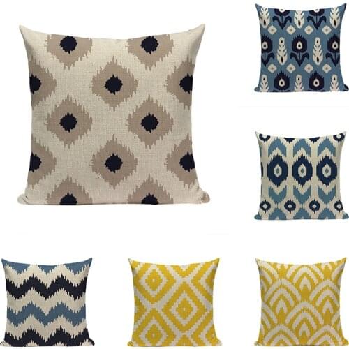 Wholesales Linen Pillow Cover Cushion Cover Abstract Blue Grey Yellow Watercolor Geometric Home Decorative Pillow Case 45-45