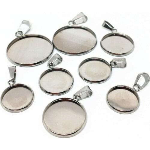 10pcs/lot Stainless Steel Round 6 8 10 12 14 16 18 20 25 30mm Blank Pendant Base Tray Setting for DIY Jewelry Making Findings