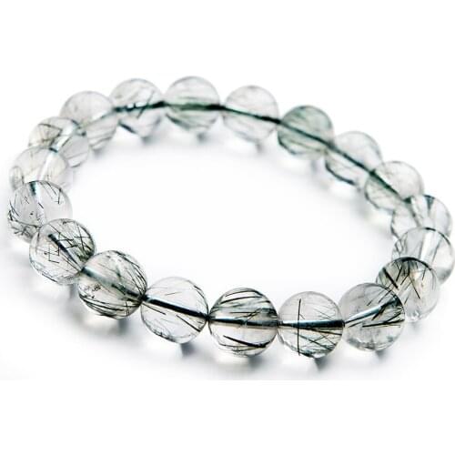 Drop Shipping Brazil Green Natural Rutilated Quartz Bracelet 11mm Stretch Clear Crystal Round Bead Bracelet Women Men