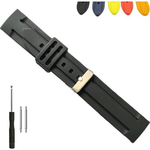 24mm Silicone Rubber Watch Band Soft Silicon Strap for Fashion Casual Sports Diver Watches Black Blue Red Orange