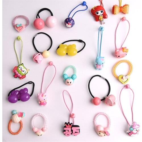 5pcs Painted Resin Cartoon Owl Cat Rabbit Children Hair Ropes Elastic Hair Band Girls Accessories Kids Headdress Baby Headwear