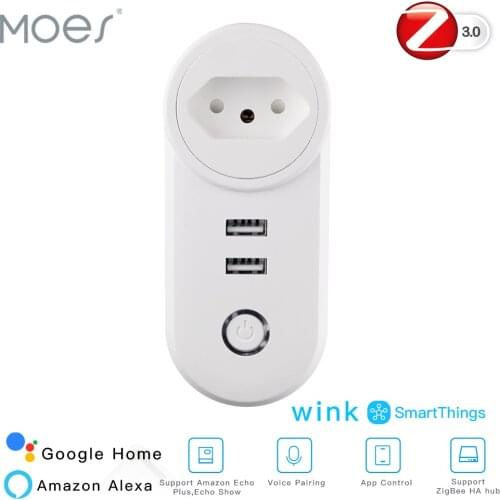 BR ZigBee3.0 Dual USB Wireless Socket Plug SmartThings App Remote Control Echo Plus Voice Control Work with Alexa Google Home