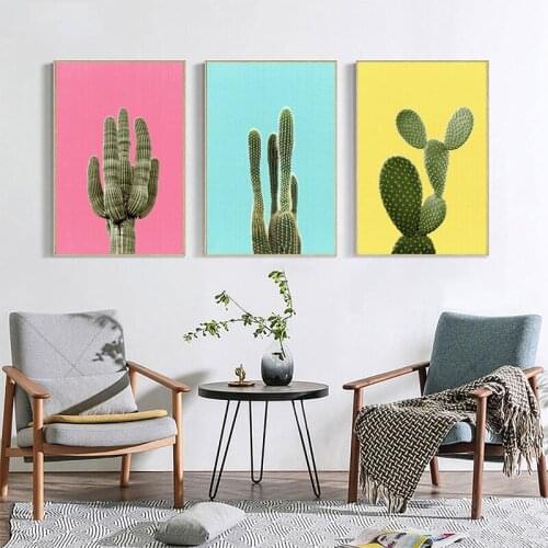 Nordic Minimalist Color Cactus Canvas Painting Green Plant Poster Prints Wall Art Pictures Dining Room Kitchen Boho Decoration