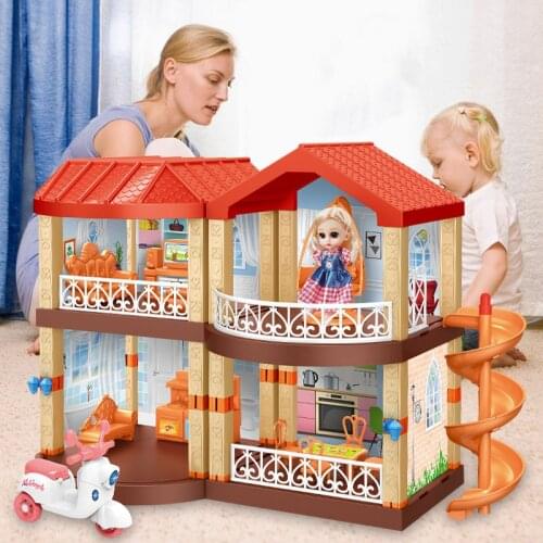 Montessori Princess Castle Big Villa DIY Dollhouse Play Room With Dolls Kit Assembly Doll House Girls Pretend Toys Kids Gifts