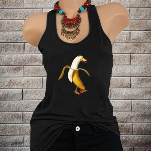 Funny Banana Duck Printed Women Tank Top Casual Summer Loose Sleeveless Vests Tank Top Humorous Design Women Clothes Ropa Mujer