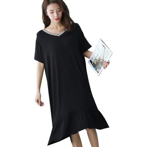 2021Spring and Summer Womens Nightdress Short-sleeved V-neck Nightdress Home Service Sleep Tops Sexy Sleepwear Women Nightgown