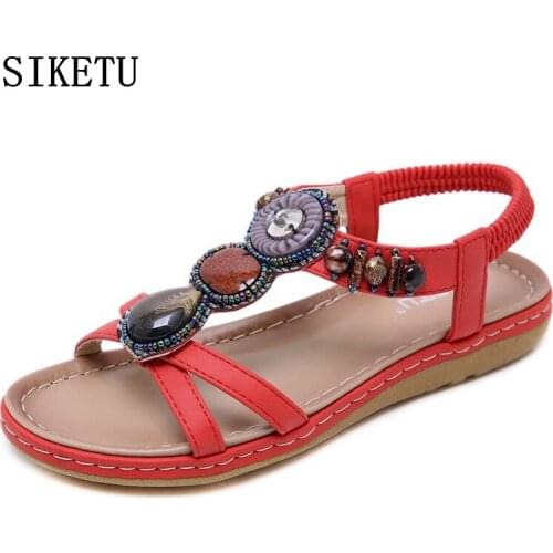 SIEKTU 2020 summer new womens sandals national style bohemia flat womens flip-flops sandals ladies beach sandals