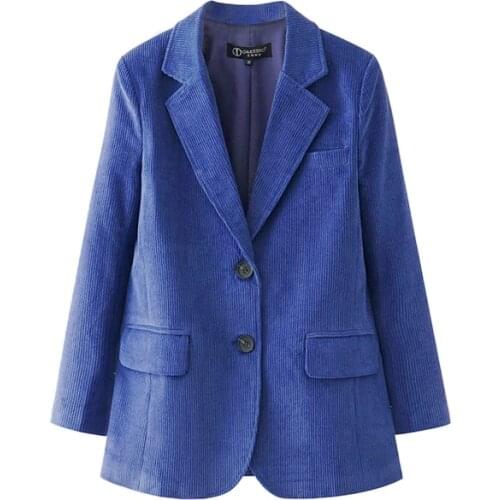 Winter clothes women blue corduroy suit women jacket Korean Vintage casual loose suit coat jacket womens blazers women jacket