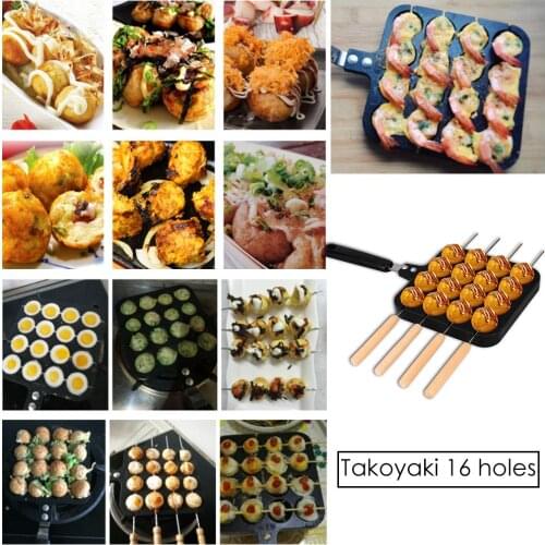 16 Holes Aluminum Takoyaki Maker Grill Pan Ball Plate Home Cooking Forms Mold Tray Baking Pan Kitchen Tools With 4 Roasting pin