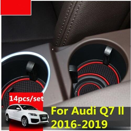 3D Rubber Mat For Audi Q7 2016-2019 Door Slot Pad Cup Cushion Groove Mat Lnterior Anti Slip Mat Car Accessories Physical LOGO