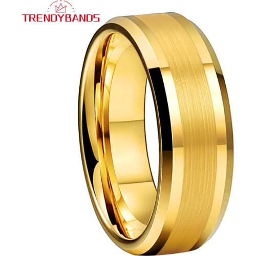 6MM 8MM Gold Tungsten Carbide Engagement Rings For Women Men Wedding Band Brushed Finish Comfort Fit