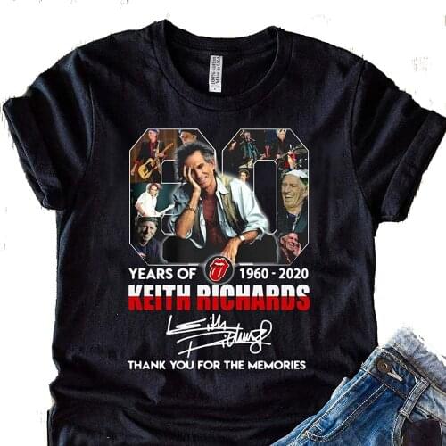 80 Years of 1960 2020 The Rolling-Stones Keith-Richard- Thank You for The Memories Signatures Shirt Short Sleeve Graphic T
