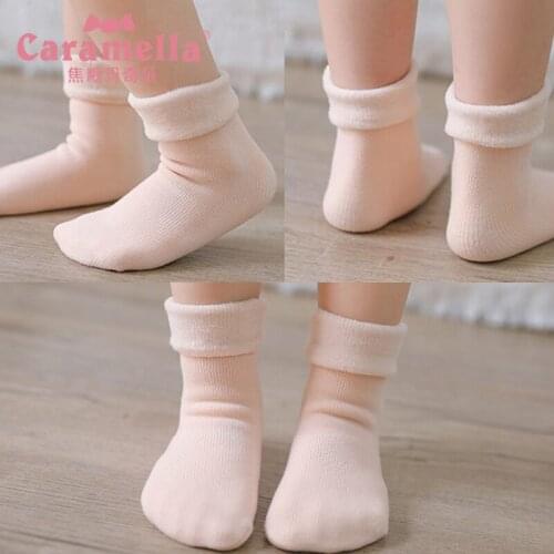 Caramella 4Pairs Gift Box Package Kids Boots Socks Winter Thick Warm Baby Girl Boy Plush Socks Cute Children Brush Hosiery Soft