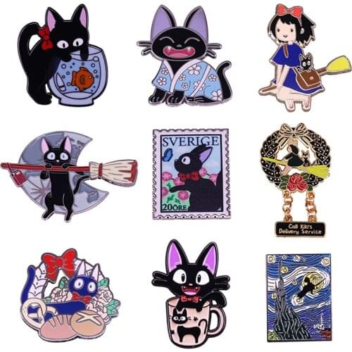 Kikis Delivery Service Series Brooch Cute Jiji Cat Pins Ghibli Anime Movie Lovers Magic Art Collection