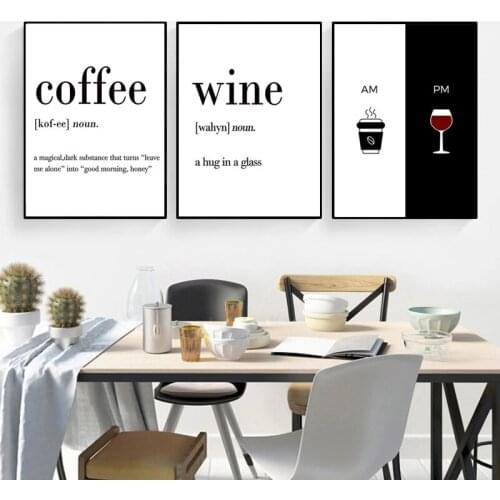Black And White Restaurant Kitchen Poster Canvas Painting Wine Coffee Modern Prints Living Room Wall Art Decoration Drawing