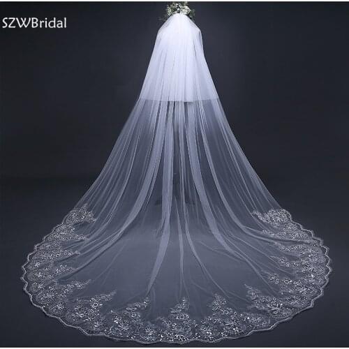 New Arrival White Ivory 2 layers Wedding Veils Long Lace Edge Bridal Veil 2021 Wedding Accessories Bride Veu Wedding Veil