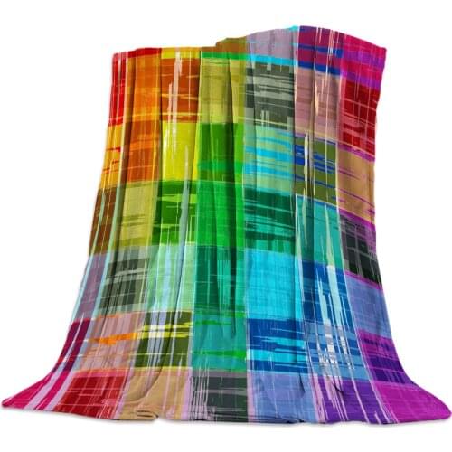 Flannel Blankets Colorful Stripe Pride Rainbow Throw Blanket on Bed Sofa Bedding Travel Blanket for Adult Kids Quilts