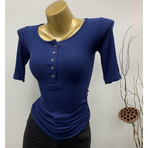 Vintage Button Cotton Elastic Women T-Shirts 2020 Summer New O-Neck Slim Sexy Night Club Female Pulls Tops Tees