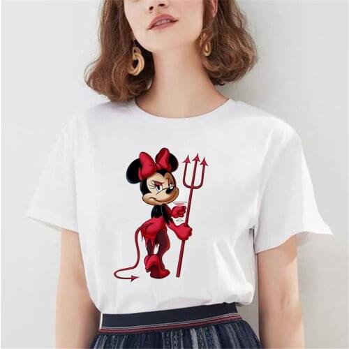 Mickey Mouse Print T Shirt Women Cartoon Casual Tshirts Tees Harajuku Style Graphic Tops Kawaii Female T-shirt