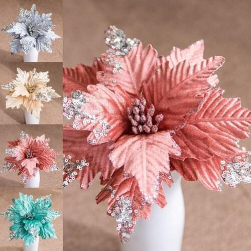 25Cm Sequined Artificial Flannel Flower Christmas Tree Decoration Handmade Christmas Flower Diy Home Christmas Decoration Flower