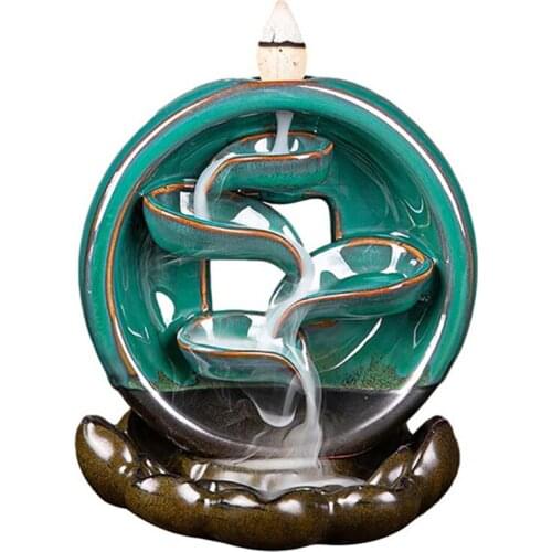 Handmade Classic Chinese Ceramic Craft Gifts Creative Home Decor Peaceful Backflow Incense Burner Zen Waterfall Censer