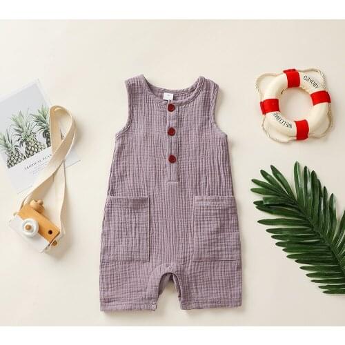 PatPat Crepe Solid Basic Sleeveless Baby Romper