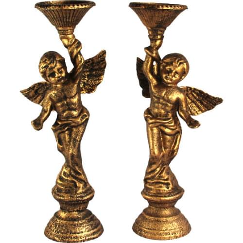 Creative Cast Iron Candle Holder Metal Retro European Angel Candlestick Villa Hotel Church Gift Home Decorations Ornaments FC422