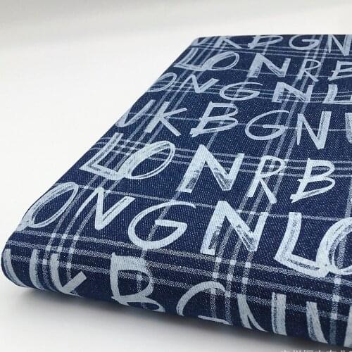 Fashion Plaid Alphabet Graffiti Printed Jeans Fabric Pure Cotton Eco Friendly For Pants Dress DIY Sewing Tela 100X160CM