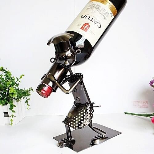 Fashion Metal Chef Liquor Wine Rack Crafts Dining Table Red Wine Bottle Home Bar Wine Holder Hanging Ddisplay Rack