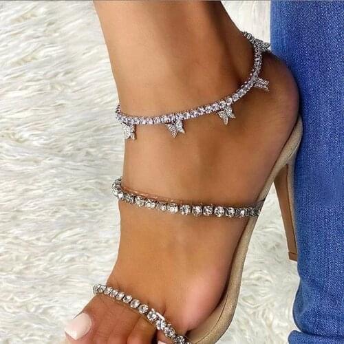 Fashion Bohemian Butterfly anklet Rhinestone Foot Chain Jewelry for Women Summer Beach Anklet Butterfly Barefoot Chain Accessori