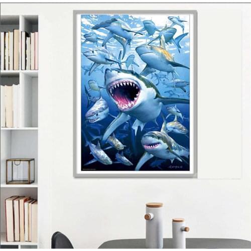 2019 DIY 5d Diamond painting full set sea world shark diamond embroidery Full Square rhinestone pictures Home Decor Wall Sticker